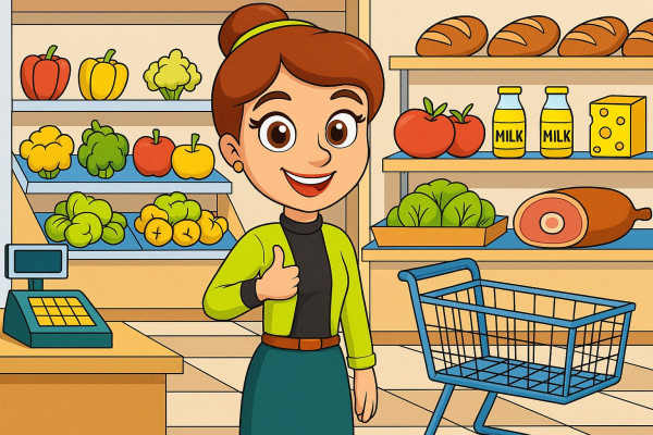 Praatjuf Praatplaat thema 'de supermarkt' - Oefeningen voor thuis