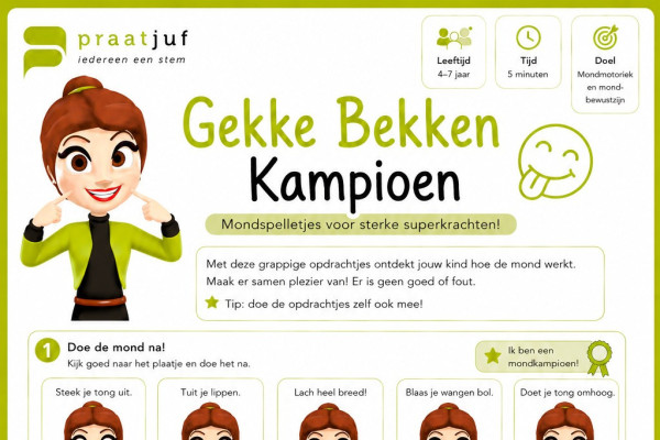 Mondmotoriek oefeningen voor kinderen | Gratis werkblad logopedie